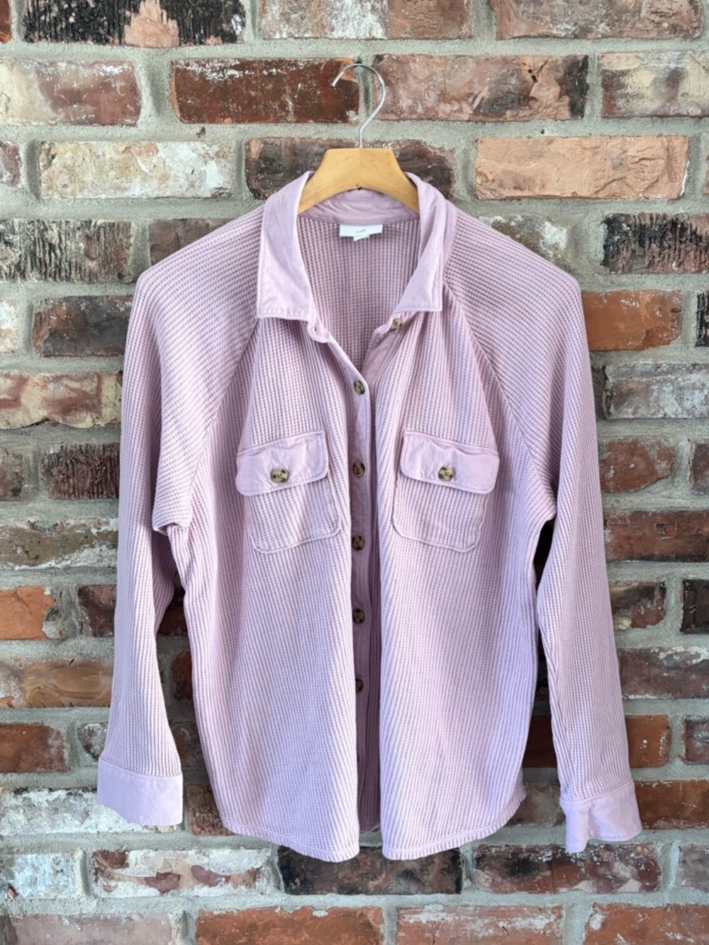 J. Jill Purple Waffle Knit Button Up Sweatshirt Shacket Top, L